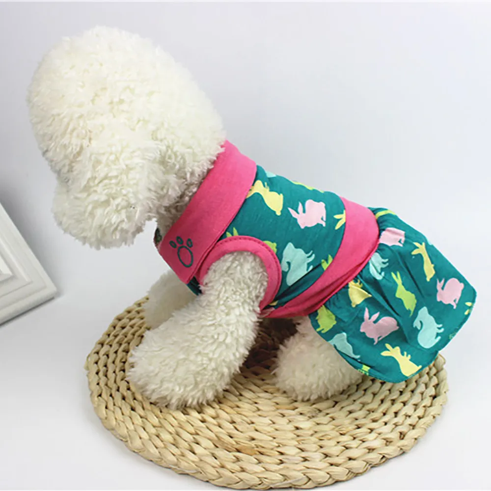 Transer Vestidos Perritas маленькая собака платье с принтом кота Милая летняя юбка полиэстер Одежда для собак 18 Dec14