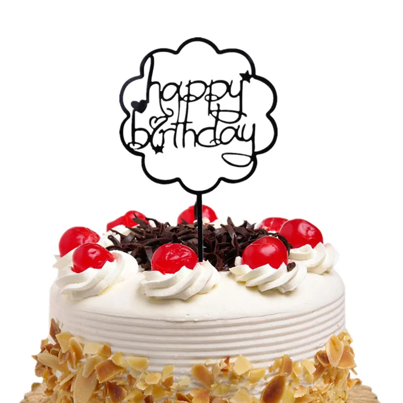 

Топперы для торта, флаги на день рождения для детей, золотой, черный, серебряный акриловый Топпер для кексов, для свадьбы, вечеринки, праздни...