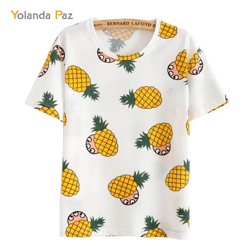 Футболка женская с коротким рукавом и принтом ананасов из хлопка|tshirt women|tshirt styleus