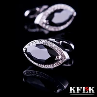 kflk luxury 2020 shirt cufflink for mens black brand cuff button crystal cuff links high quality black abotoadura jewelry