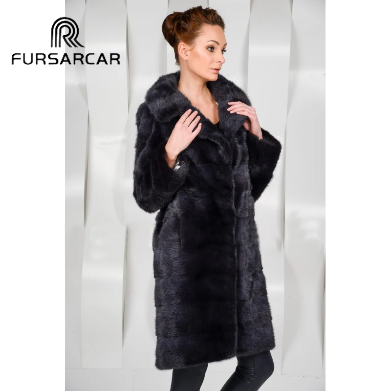 Женская шуба из натурального меха норки FURSARCAR с отложным воротником и круглым