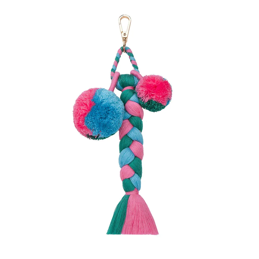 Модные женские туфли слоистых красочные Boho Pom Кисточки Из ПФЛ сумка Шарм брелок Прямая MAY2 - Цвет: RD
