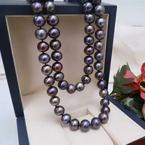 Очаровательный 9-10 мм натуральный таитянский черный красный жемчуг ожерелье серьги подарок 18 дюймов