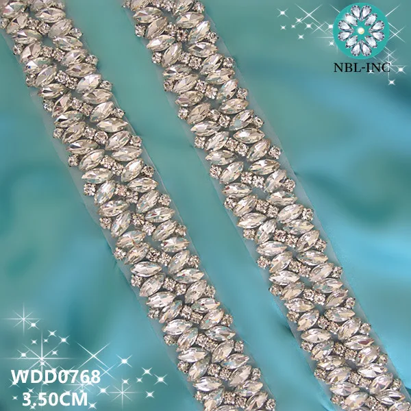 

(10 YARDS)Wholesale iron on silver bridal beaded crystal rhinestone applique trim for wedding dress sash belt WDD0768