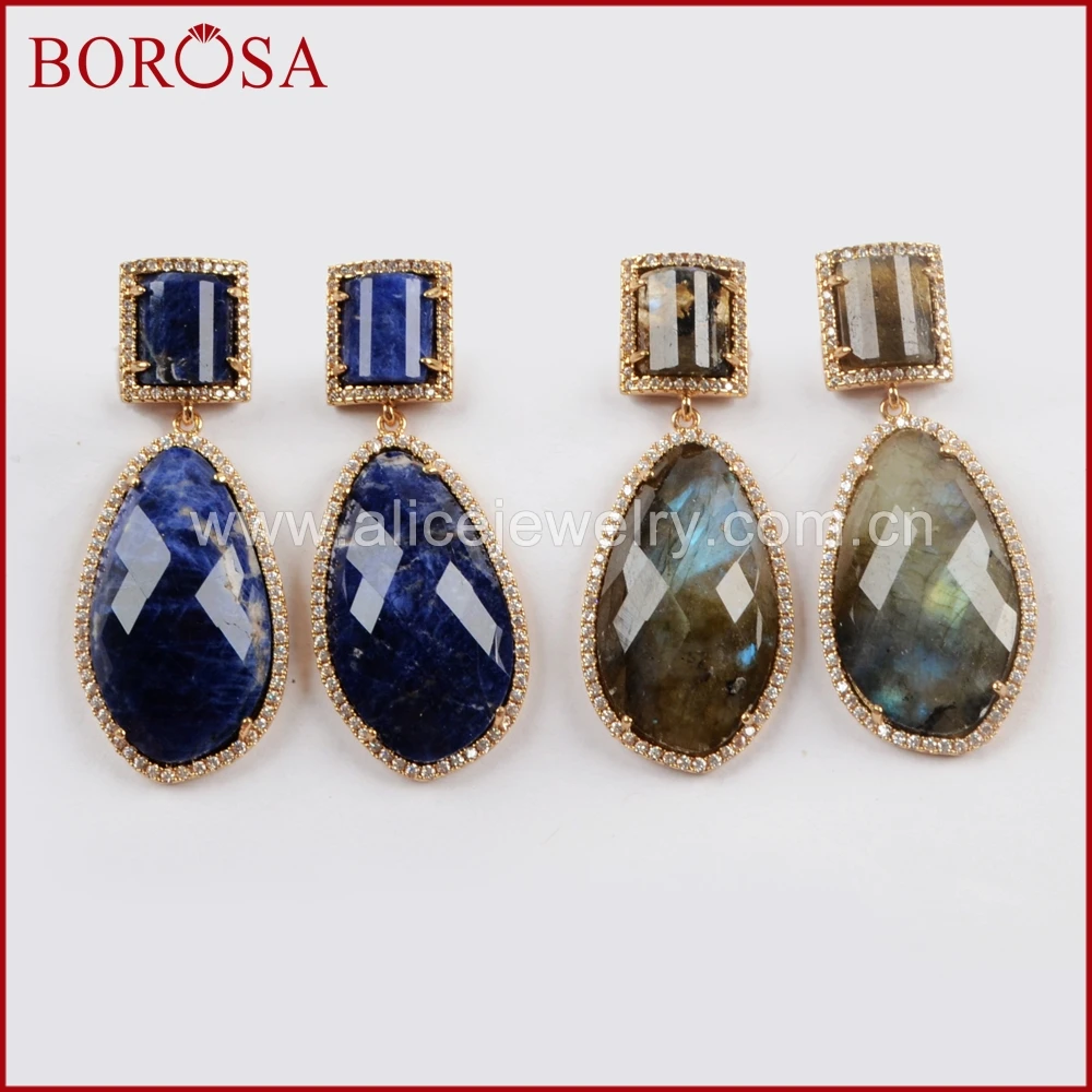 Серьги капельки BOROSA 3/5 пар с кубическим микро цирконием многоцветные граненым