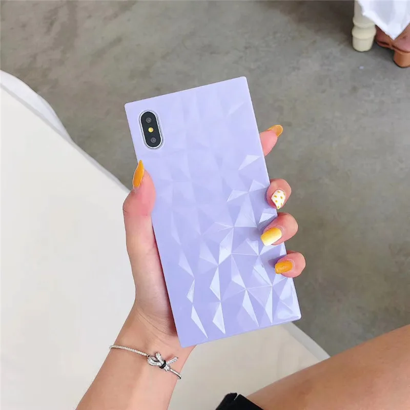 Модный 3D чехол с ромбовидной текстурой для Iphone 7 Чехол глянцевый мягкий силиконовый чехол для Iphone Xs Max 6 6S 8 7 Plus Xr X квадратный чехол