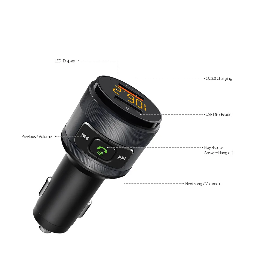 Автомобильное зарядное устройство C57 с двумя usb-портами quick charge 3,0, Bluetooth, fm-передатчик, автомобильный комплект, MP3 музыкальный плеер, беспроводной fm-радио адаптер