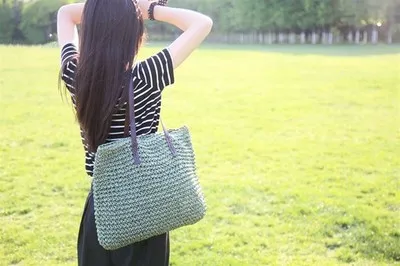 Пляжные Женская соломянная сумка ткацкий соломенная сумка Мори плетеная Сумка из ротанга для отдыха женские сумки из натуральной кожи Курьерские сумки - Цвет: green