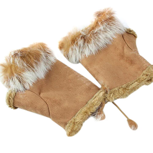 Женская мода зима теплая имитация кроличьей шерсти Искусственная кожа перчатки