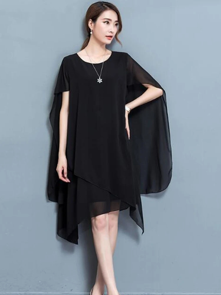 Женское шифоновое платье с накидкой Асимметричное Платье До Колена короткими