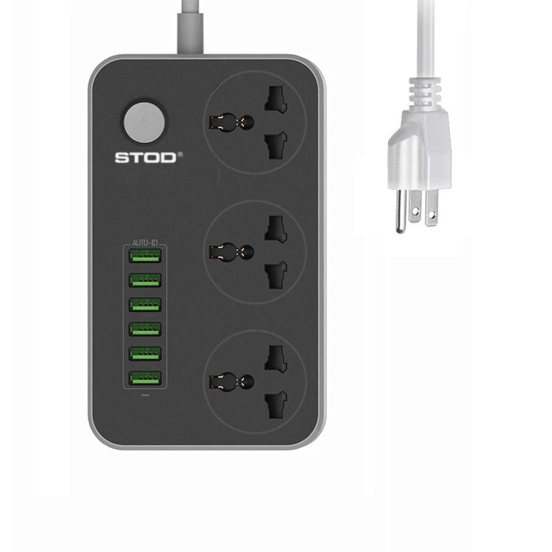 STOD многопортовое домашнее зарядное устройство 6 USB 17 Вт 3 гнездо штепсельной вилки переменного тока 2500 Вт блок питания для iPhone iPad смартфон Настольный ПК DV адаптер переменного тока - Тип штекера: США