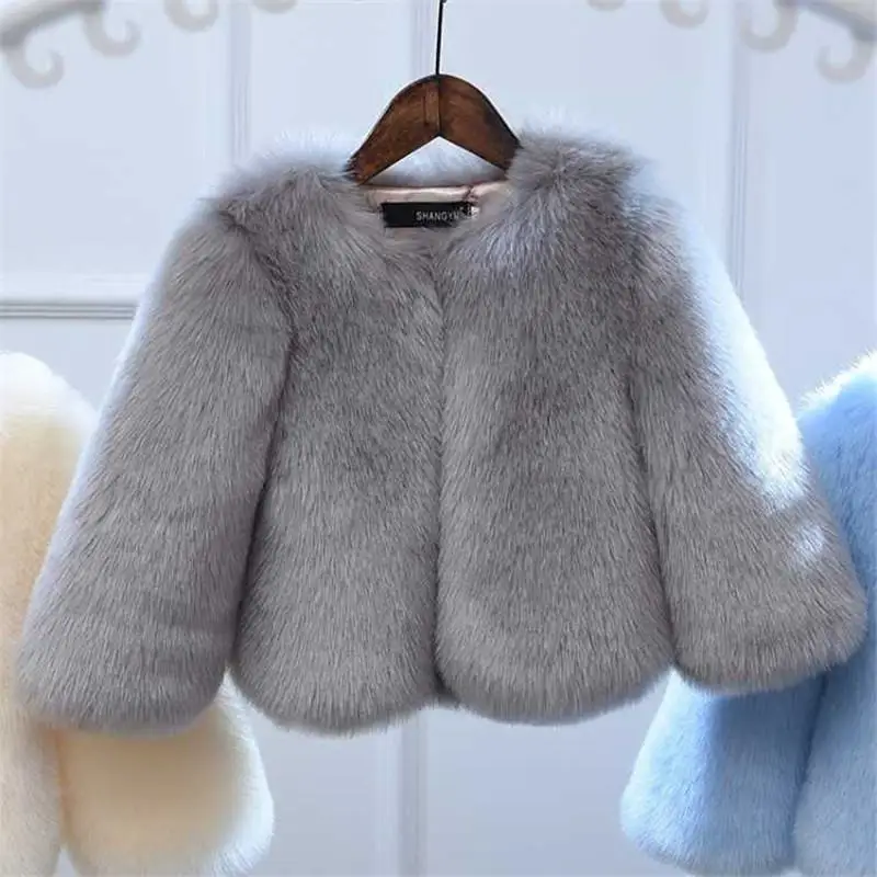 Серый Новое модное зимнее пальто для девочек детская одежда с искусственным мехом однотонная парка с имитацией Детская куртка плотная верхняя одежда для детей W87 - Цвет: Серый
