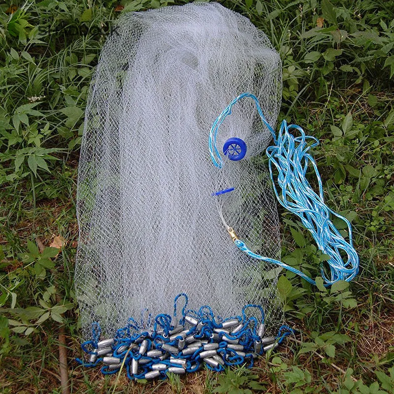 12 Feet Radius 0.75LB Fishing Cast Net American Heavy Duty Real Lead Weights Hand Throwing Trap With Plastic Bucket | Спорт и