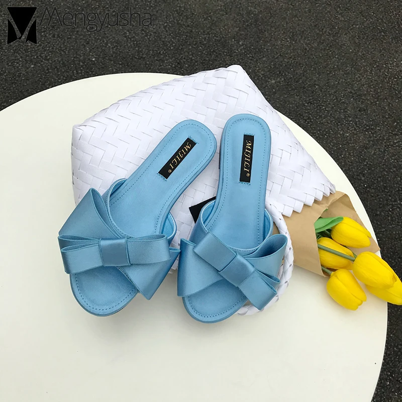 Корейские босоножки лук flipflops женская обувь чистый Летний пляж шлепанцы на