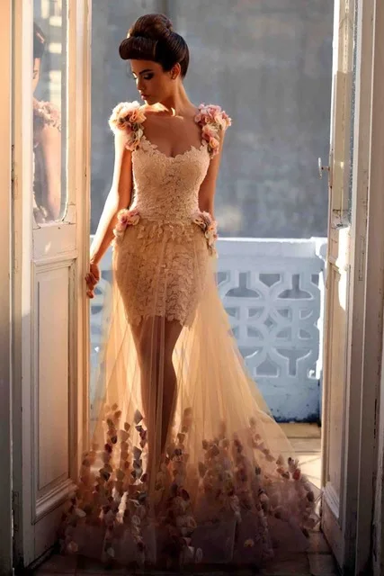 Модный и Стильный Сексуальный Русалка Из Двух Частей Вечернее Платье See Through