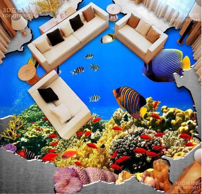 Виниловые обои для пола подводный мир 3d Пол детской комнаты самоклеющиеся пол