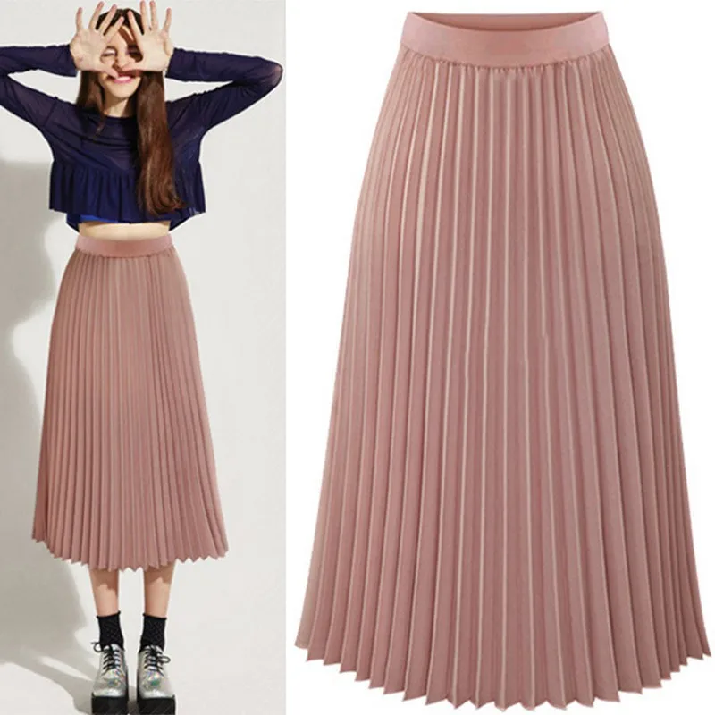 Женская плиссированная юбка летняя весенняя однотонная|chiffon skirt|fashion pleated skirtpleated