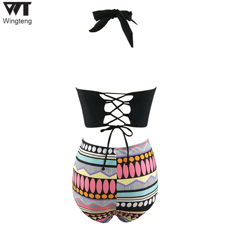 2017 купальник высокая талия купальники женский Холтер пуш ап женские ванный