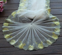 2yardslot 24cm wide embroidered tulle lace trim mesh lace trimyellow and greenbeautiful