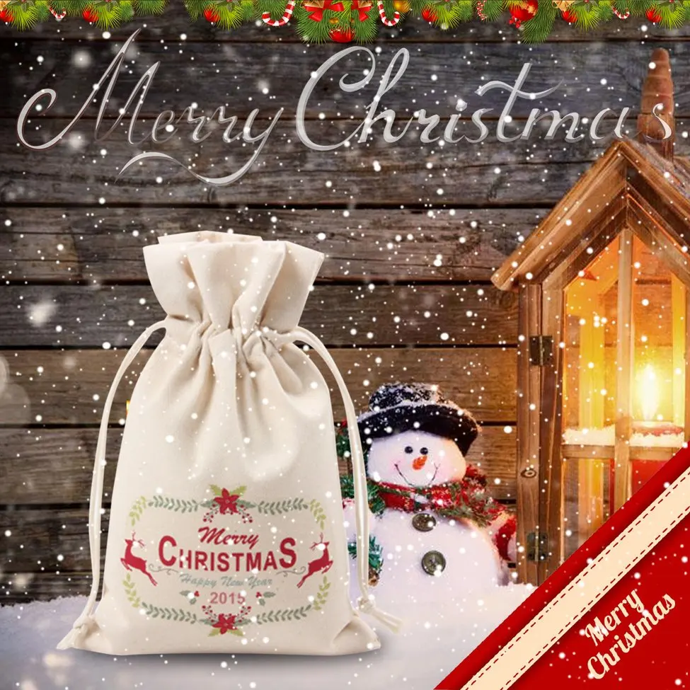 Unique Large Christmas Gift Bag Home Party Vintage Drawstring Canvas Bag-5 | Дом и сад