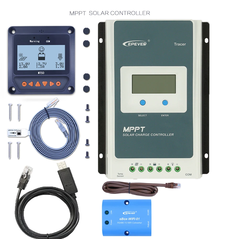 10AN-MT50-WIFI-RS485 EPEVER 1210AN TracerAN серии MPPT 10A 12 в 130 Вт 24 в 260 Вт Авто лучшая панель солнечных батарей с зарядным устройством с ЖК-дисплеем контроллер солнечной зарядки - Цвет: 10AN-MT50-WIFI-RS485