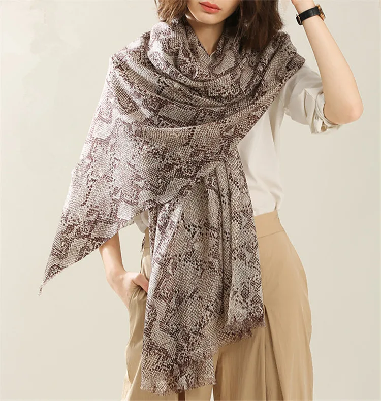 100%lambswool printed knit women fashion snakeskin grain big scarfs shawl pashmina small tassel 90x210cm