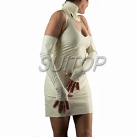 white color rubber dresses chinese style latex black color with gloves and neck
