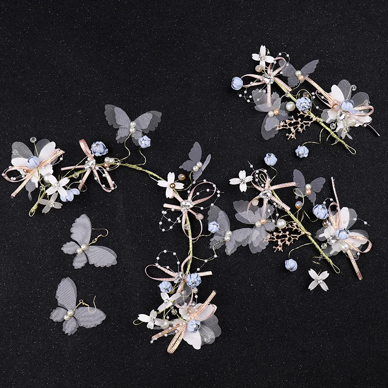4 Pcs Fashion Gold Yarn Headbands Pearl Butterfly Rhinestone Hairbands Earrings Sets Women Jewelry Bridal Wedding Hair Ornaments | Украшения