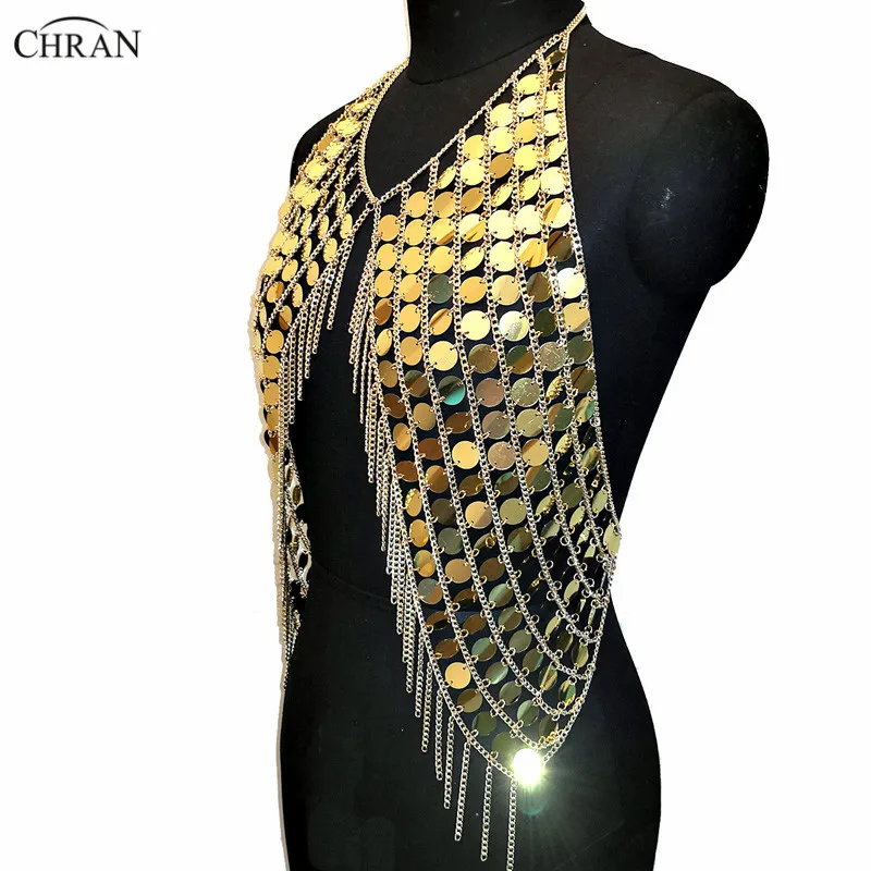 Женский жилет с блестками Chran пикантный укороченный топ ожерелье кисточками и