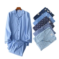 winter simple 100 cotton pajamas sets men sleepwear plus size japanese casual long sleeve trousers pyjamas men hot sale