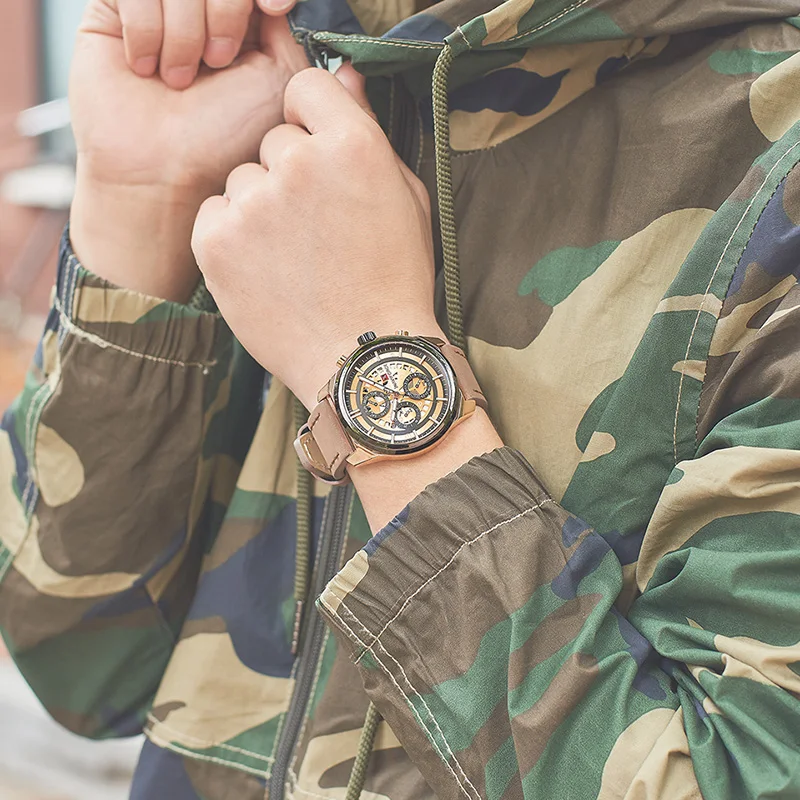 NAVIFORCE Топ люксовый бренд мужские модные спортивные часы кварцевые кожаные