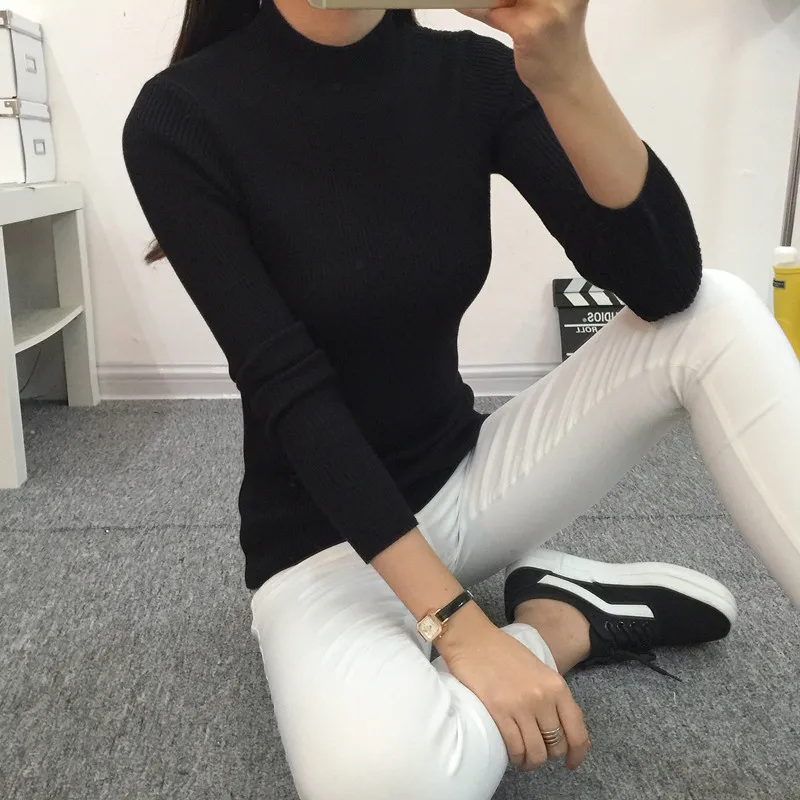 Knitted Turtleneck Sweater Women 2017 New Fashion Autumn Winter Long Sweaters Tops Women's Casual Crochet Turtlenecks | Женская