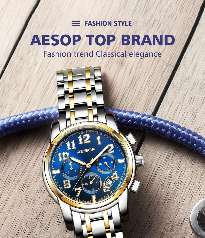 AESOP, спортивные мужские часы, кварцевые наручные часы, мужские часы из нержавеющей стали, мужские наручные часы, водонепроницаемые, Relogio Masculino