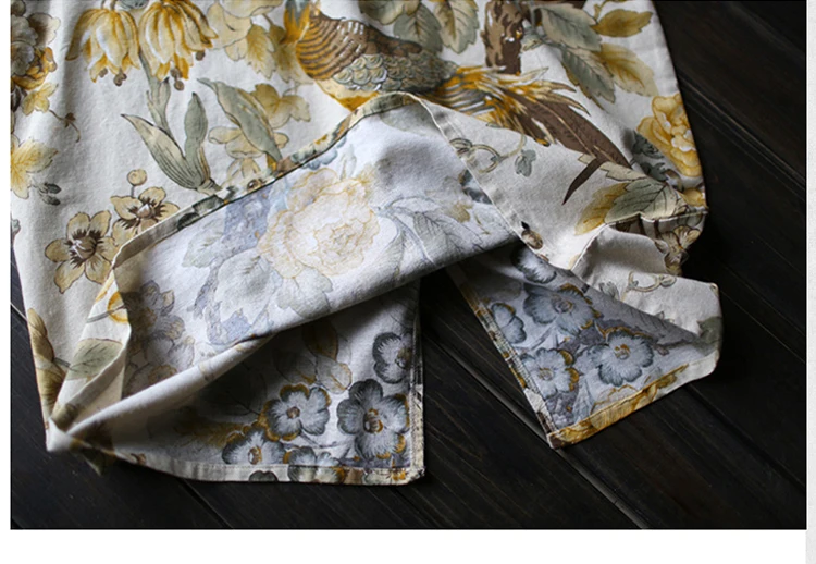 Женское винтажное платье из хлопка и льна длинное большого размера с принтом