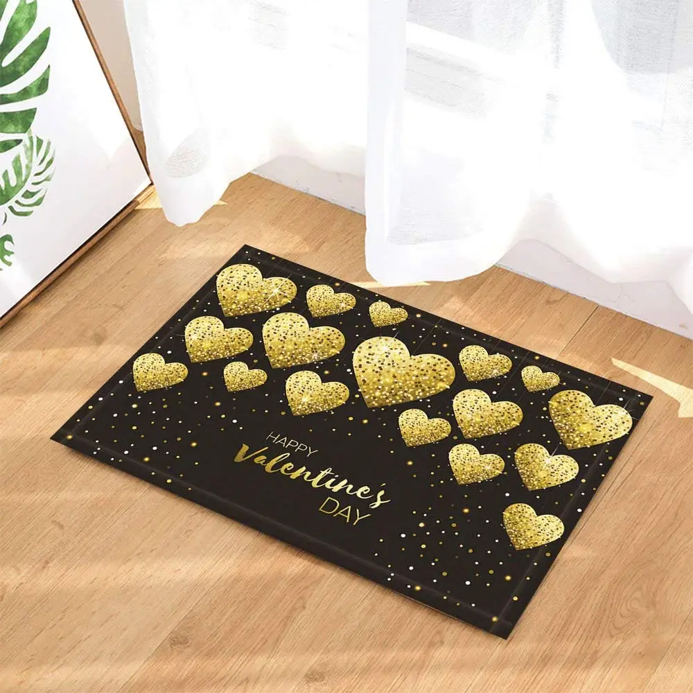 floor mat kitchen Heart Shape Gold Dust Luxury Romance Courtship Display Non-Slip Doormat Floor Entryways Indoor Front Door Mat | Дом и сад