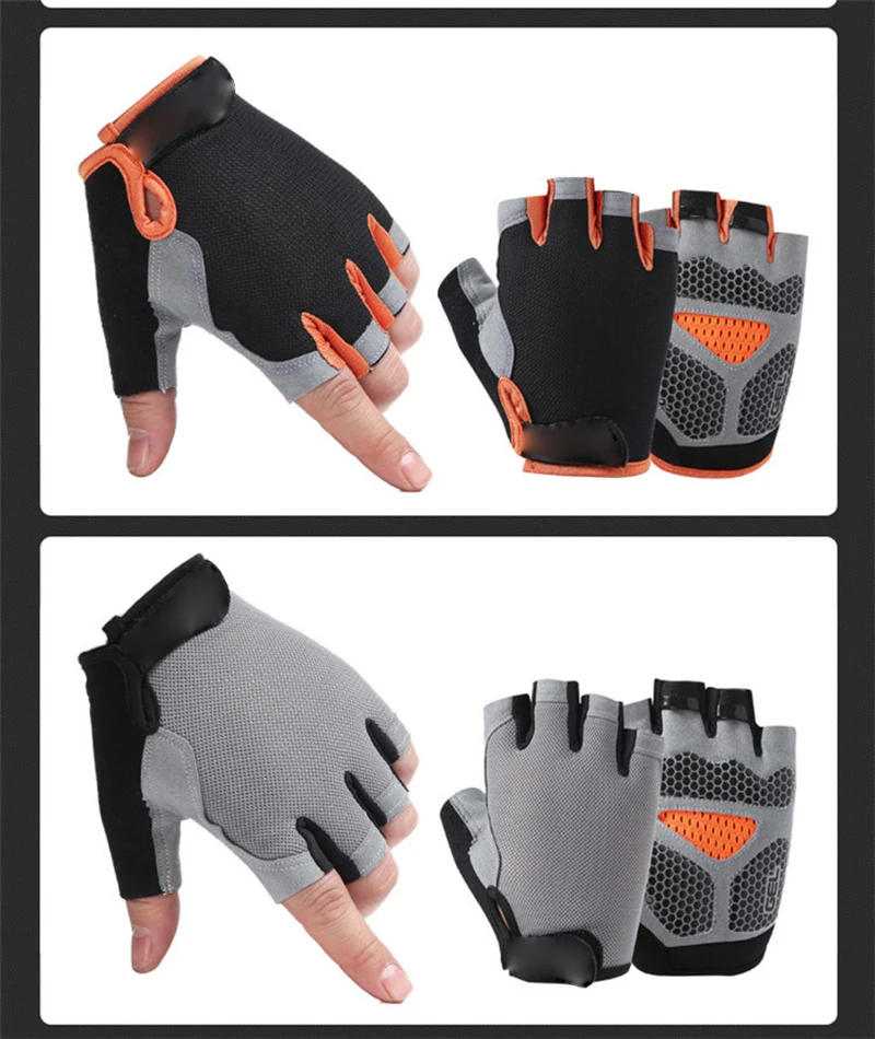 Весна Лето Half Finger Спорт на открытом воздухе езда Мужчины Женщины Фитнес Нескользящие без пальцев дышащие защитные перчатки автомобильные перчатки для фитнеса