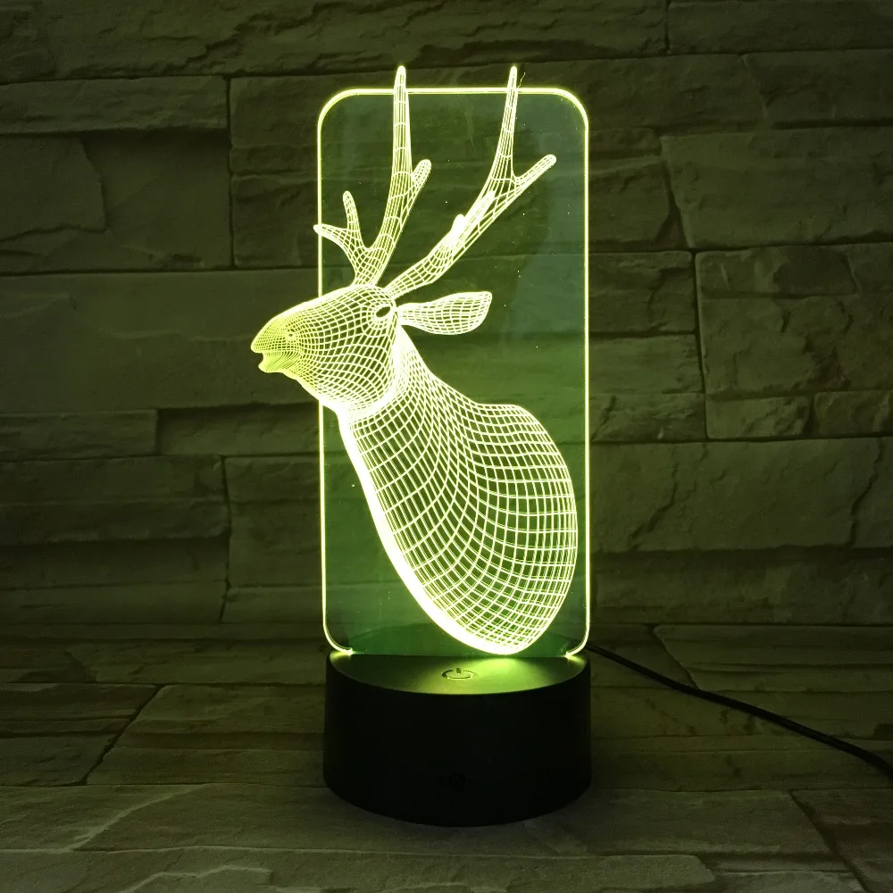 Симпатичный Рождественский Олень 3D Ночной светильник 7 цветов смены USB
