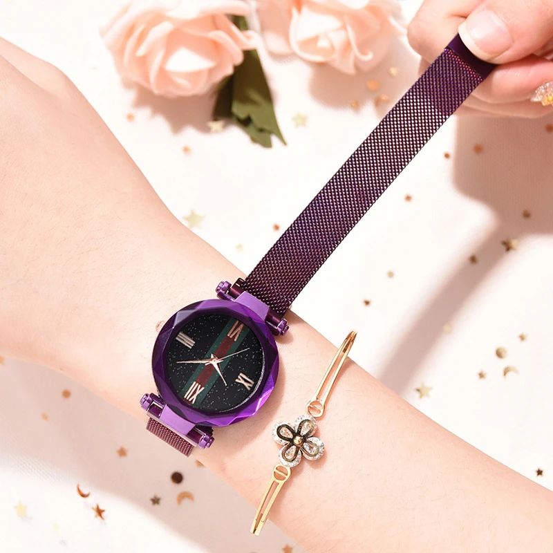 2019 роскошные женские часы с магнитом звездное небо модные платье Женские