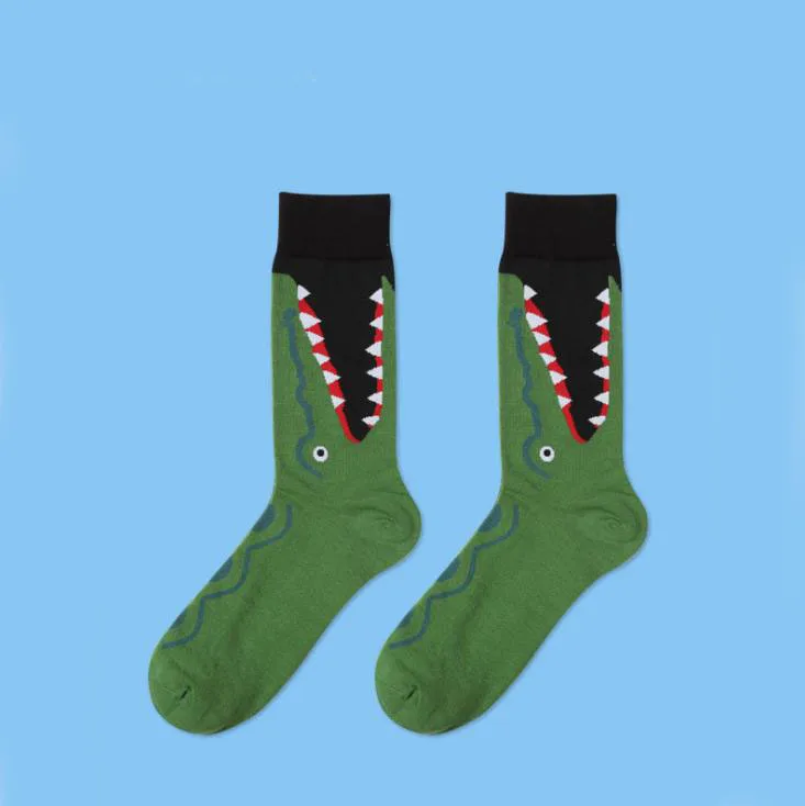 Greenish crocodile Мужские Носки с рисунком акулы, крокодила, утки, креветки, покера, головоломки, забавные, веселые, корейские, уличные, Харадзюку, хип-хоп, хлопковые носки на осень - Цвет: Greenish crocodile
