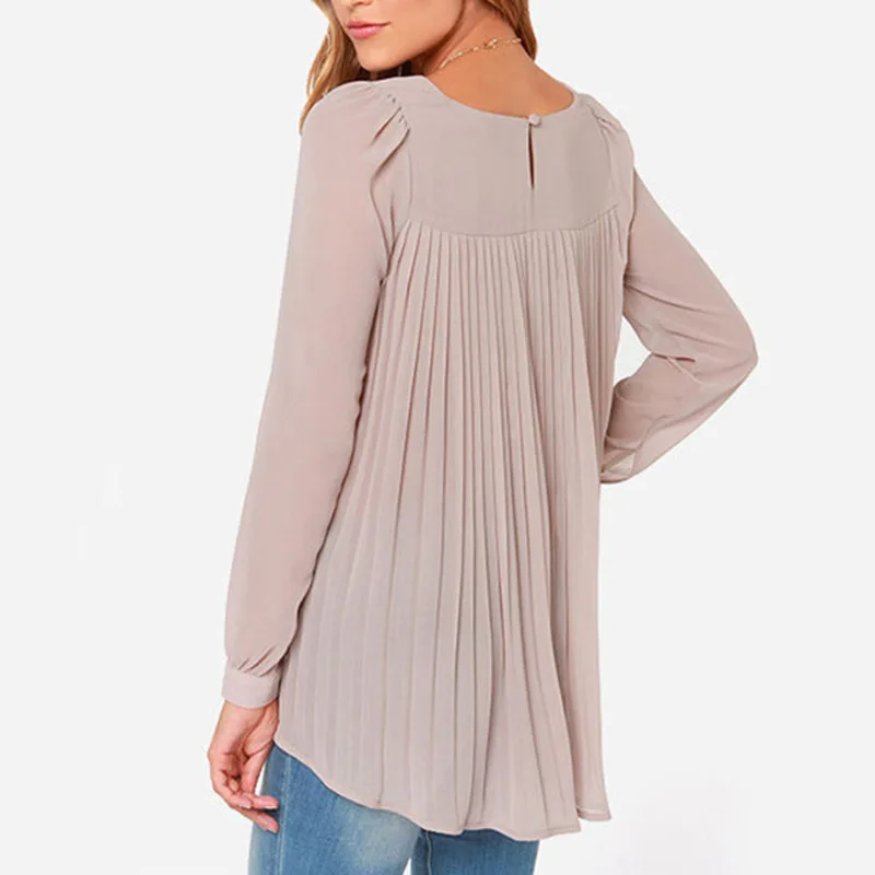 5XL Plus Size Women Blouse Chiffon Long Sleeve Oversized Shirt Pleated Keyhole Tops European Style Blusas Feminina Fashion 2018 |
