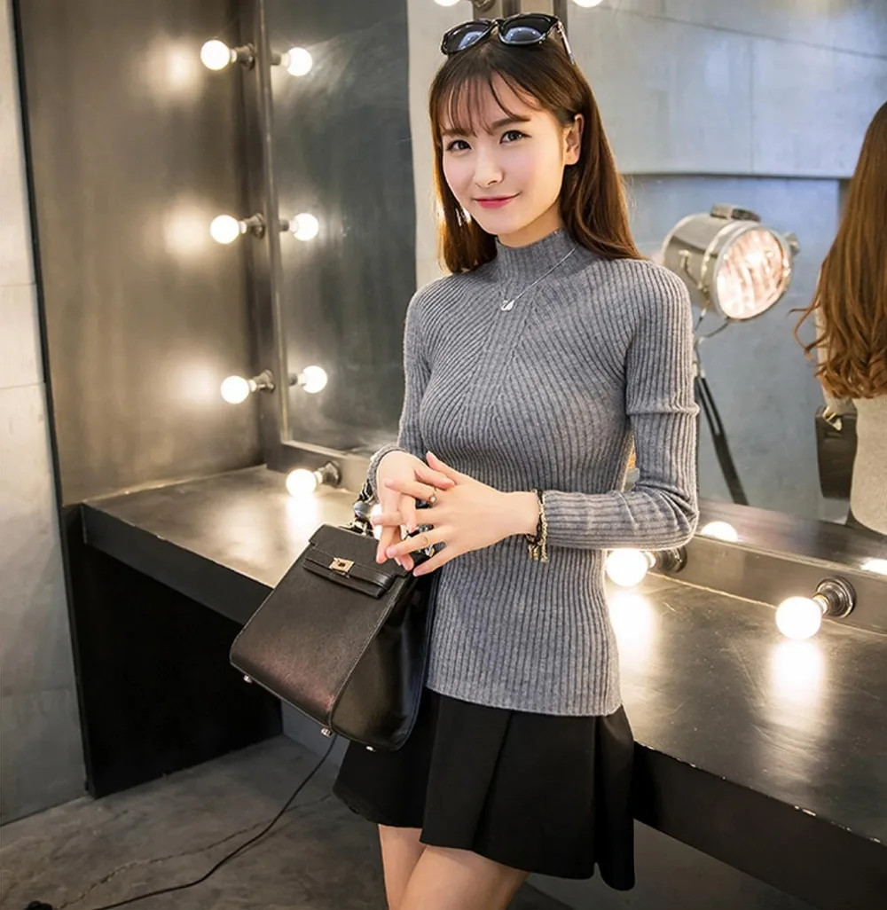 New Arrival knitted Slim Sweater Women Turtleneck Shirt Pullover Long Sleeve Female Tops Clothing Solid Basic | Женская одежда