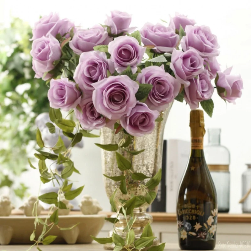 Высококачественная 7 шелковая Красивая цветная роза с яркими листьями набор для