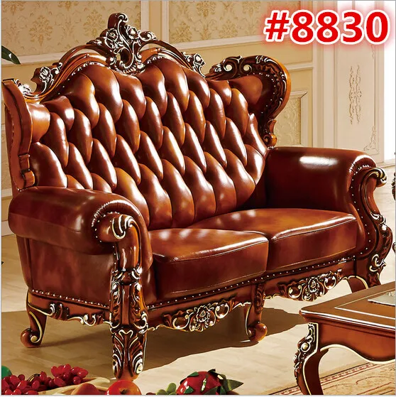 Роскошный деревянный диван с резной отделкой коричневого цвета 8830 | Мебель