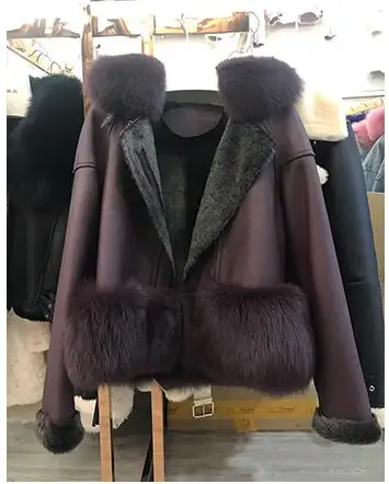 brown EIFURKOP Натуральная Овчина кожаная куртка женская тонкая шуба из натурального Лисьего меха стрижка шуба шерстяная зимняя женская куртка с мехом - Цвет: brown