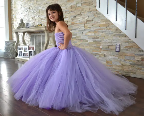 

Girls Purple Trailing Evening Tutu Dress Kids Fluffy Crochet Long Tulle Corset Tutus Ball Gown Children Wedding Party Dresses