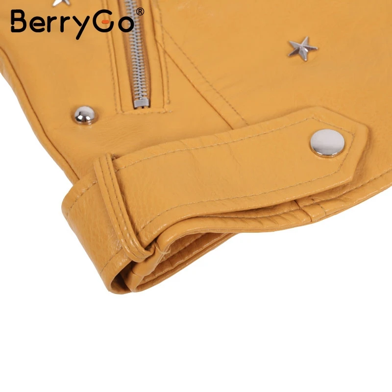 Куртка BerryGo Женская из искусственной кожи с заклепками на молнии|faux leather coat|leather