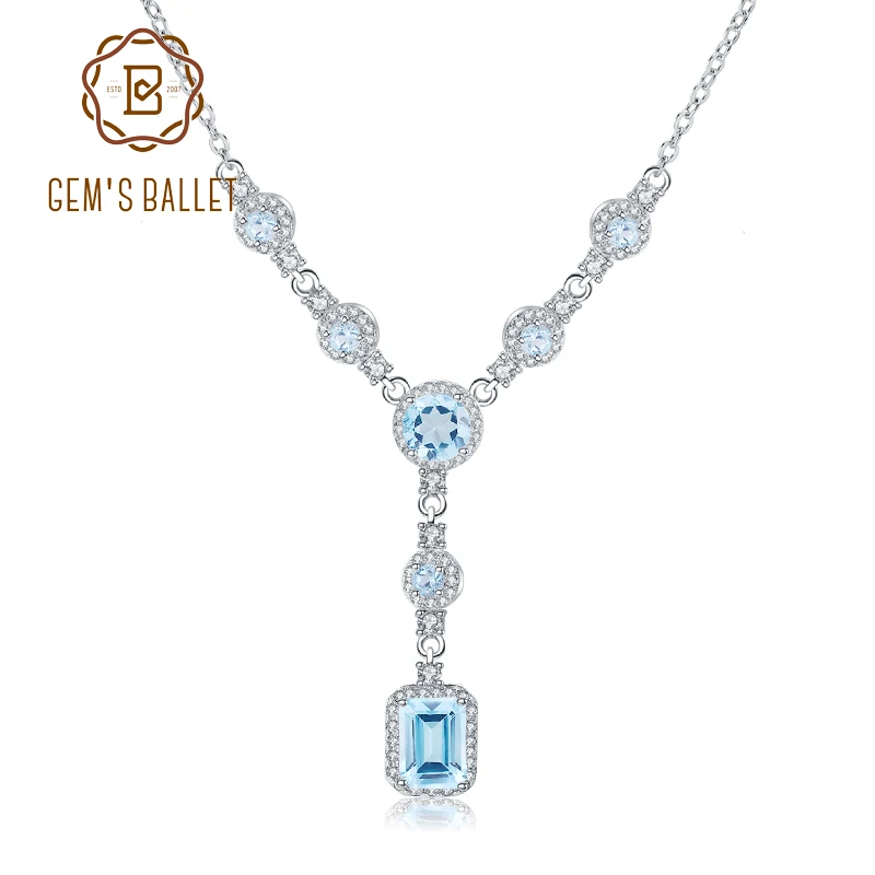 Женское Ожерелье GEM'S BALLET подвеска из серебра 925 пробы с натуральным небесно