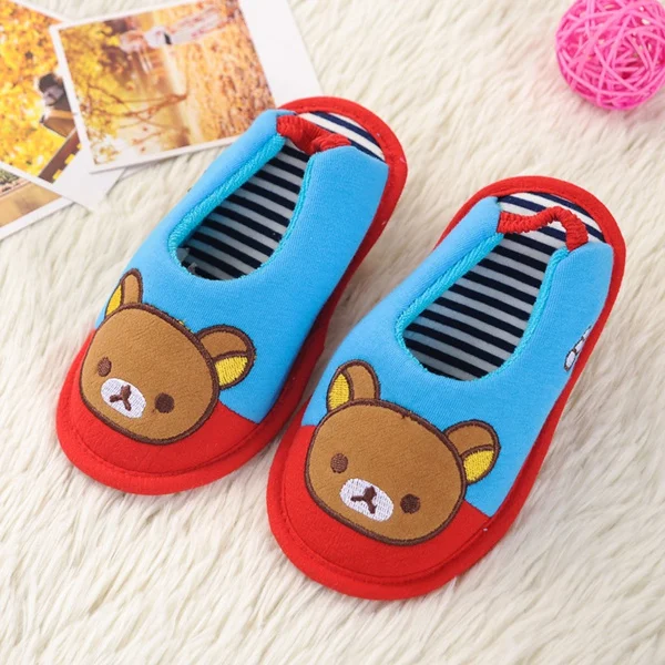 Red blue bear Kocotree/стильные детские тапочки с милым котом; Детская домашняя обувь; детская обувь для мальчиков и девочек; домашние тапочки для спальни; брендовые весенние хлопковые тапочки - Цвет: Red blue bear