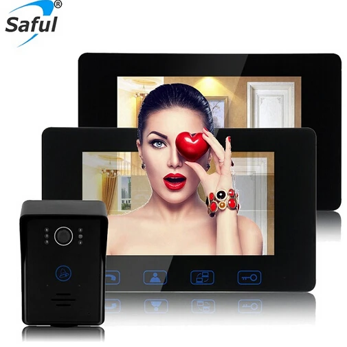 1V2 Black Saful 7 ''TFT lcd Проводной видео-телефон двери водонепроницаемый сенсорный ключ видеодомофон с ночным видением Электрический разблокированный дверной звонок для дома - Цвет: 1V2 Black