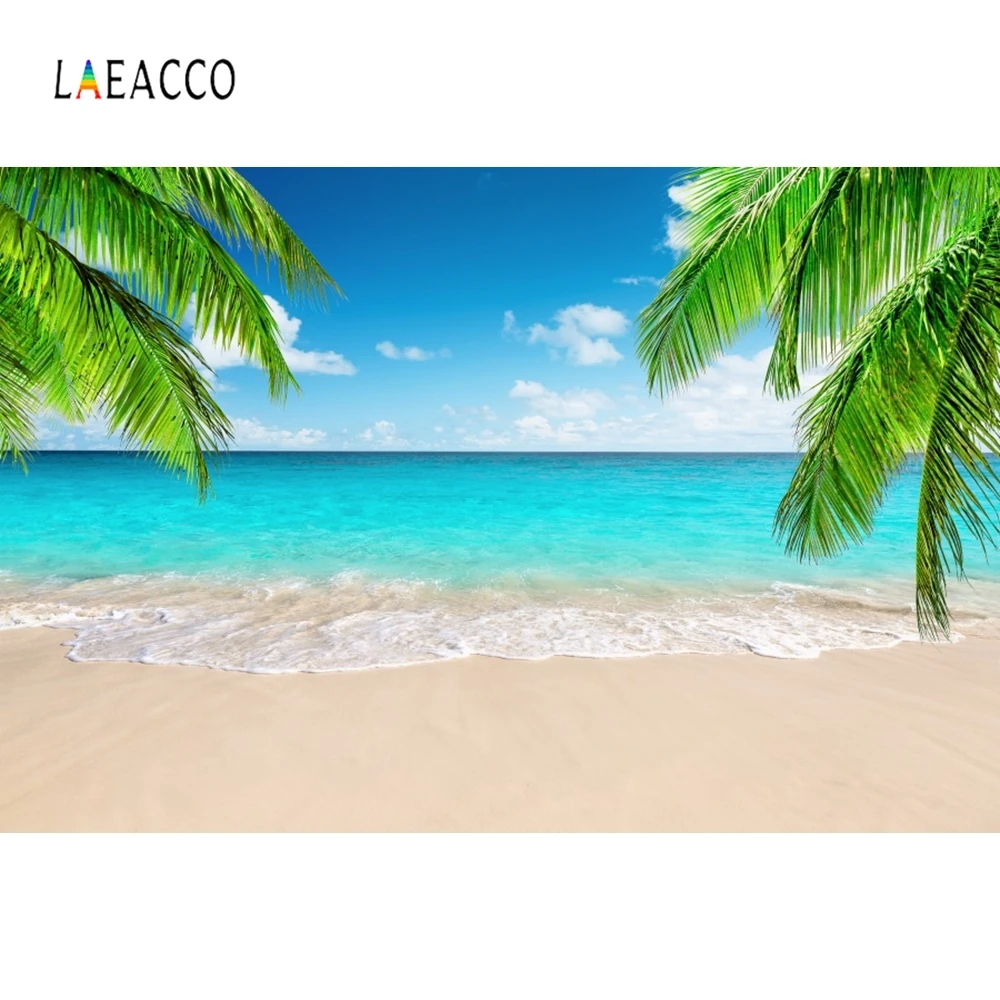 Тропический Фотофон Laeacco небо облако море пляж пальмы дерево летние праздничные